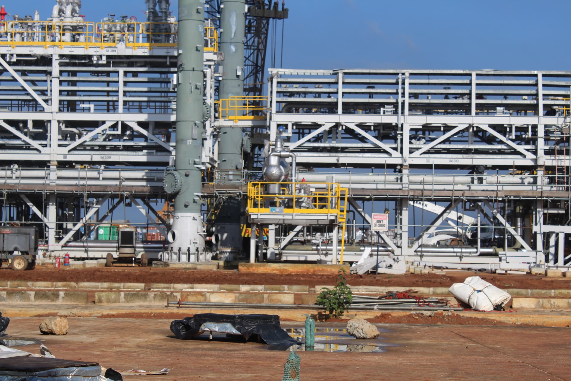 ANOH gas plant process structures beside the grouted foundation slab