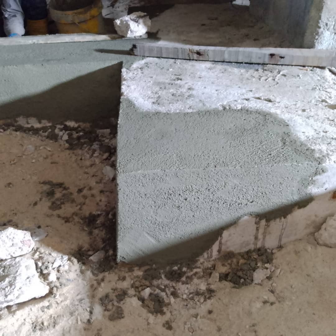 Completed mortar repair to the underside of a basement beam
