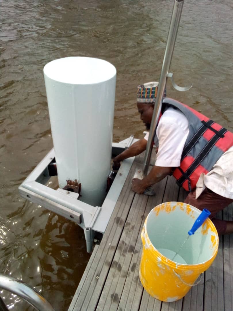 Finished protective coating on a jetty pile collar