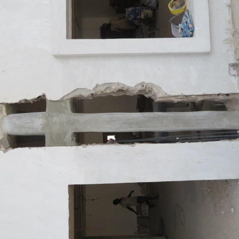 Concrete breakout around a column ahead of repair works